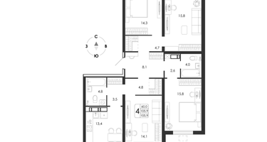 4-к. квартира, 105 м²