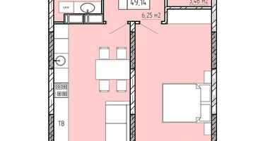 1-к. квартира, 49&nbsp;м²