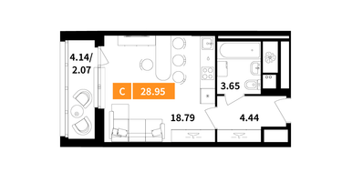 Студия, 28 м²