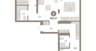 2-к. квартира, 80&nbsp;м²
