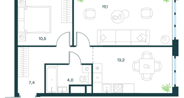 2-к. квартира, 54&nbsp;м²