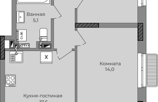 2-к. квартира, 61 м²