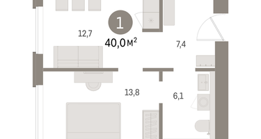 1-к. квартира, 40&nbsp;м²