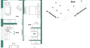 2-к. квартира, 66&nbsp;м²