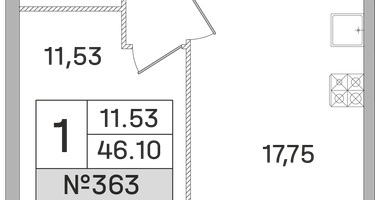 1-к. квартира, 46&nbsp;м²