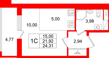 Студия, 21&nbsp;м²