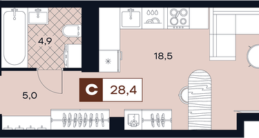 Студия, 28&nbsp;м²