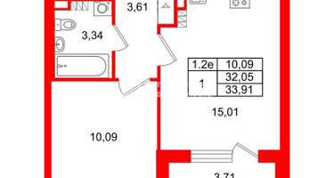 1-к. квартира, 32&nbsp;м²
