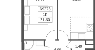 1-к. квартира, 31 м²