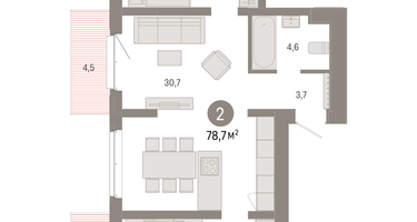 2-к. квартира, 78&nbsp;м²