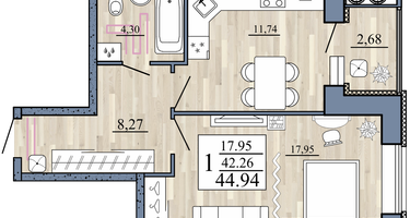 1-к. квартира, 44&nbsp;м²