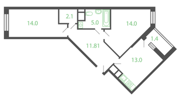 2-к. квартира, 61&nbsp;м²