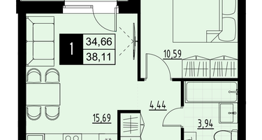 1-к. квартира, 36 м²