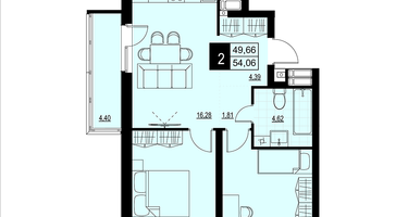 2-к. квартира, 51&nbsp;м²