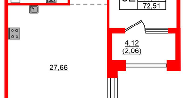 2-к. квартира, 72&nbsp;м²