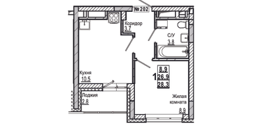 1-к. квартира, 28&nbsp;м²