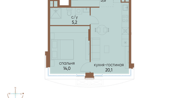 1-к. квартира, 45&nbsp;м²