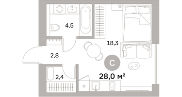 Студия, 28 м²
