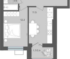 1-к. квартира, 38&nbsp;м²
