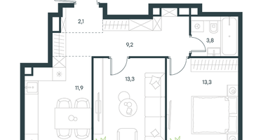 3-к. квартира, 66 м²