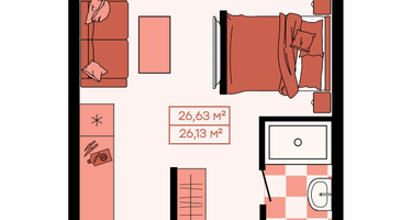 1-к. квартира, 26 м²