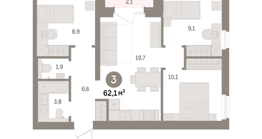 3-к. квартира, 62&nbsp;м²