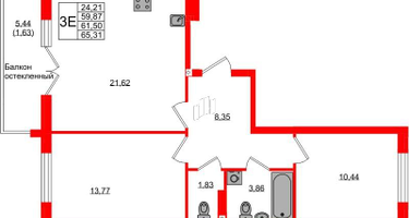 2-к. квартира, 61&nbsp;м²