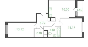 2-к. квартира, 59&nbsp;м²