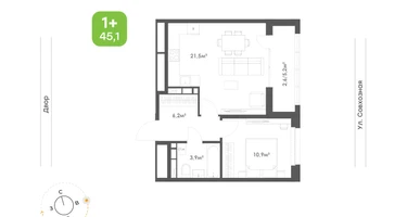 1-к. квартира, 45&nbsp;м²