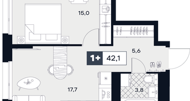 1-к. квартира, 42 м²