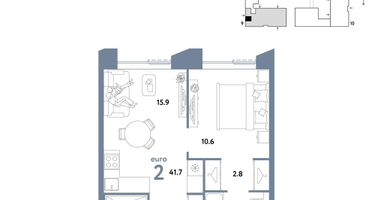 2-к. квартира, 41 м²