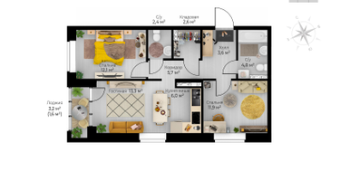 2-к. квартира, 65&nbsp;м²