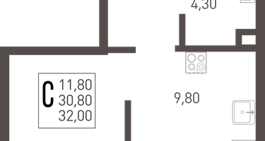 Студия, 34 м²