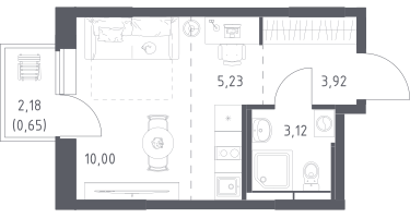 1-к. квартира, 22&nbsp;м²