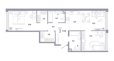 2-к. квартира, 71&nbsp;м²