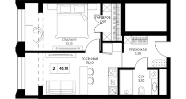 2-к. квартира, 41&nbsp;м²