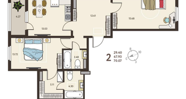 2-к. квартира, 70&nbsp;м²