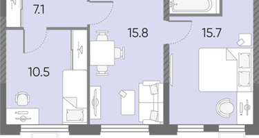 2-к. квартира, 56 м²
