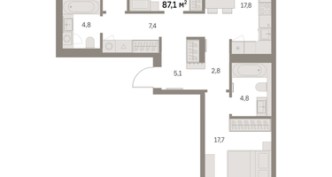 3-к. квартира, 87&nbsp;м²