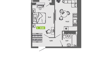 Студия, 37&nbsp;м²