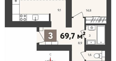 3-к. квартира, 69&nbsp;м²