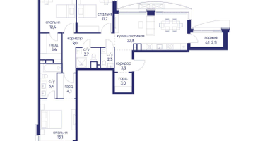 3-к. квартира, 98&nbsp;м²