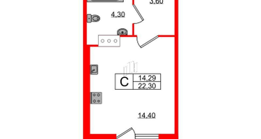 Студия, 22&nbsp;м²