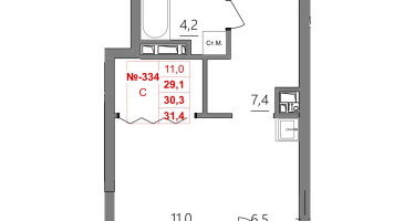 Студия, 30 м²