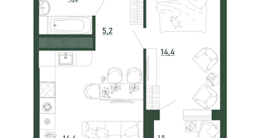 1-к. квартира, 39 м²