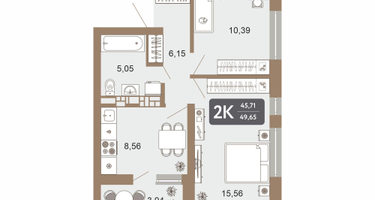 2-к. квартира, 44&nbsp;м²