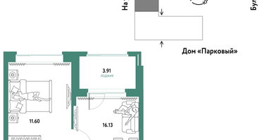 2-к. квартира, 39&nbsp;м²