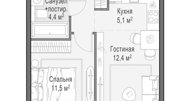 2-к. квартира, 37 м²
