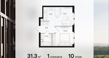 1-к. квартира, 31&nbsp;м²