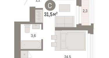 Студия, 31 м²